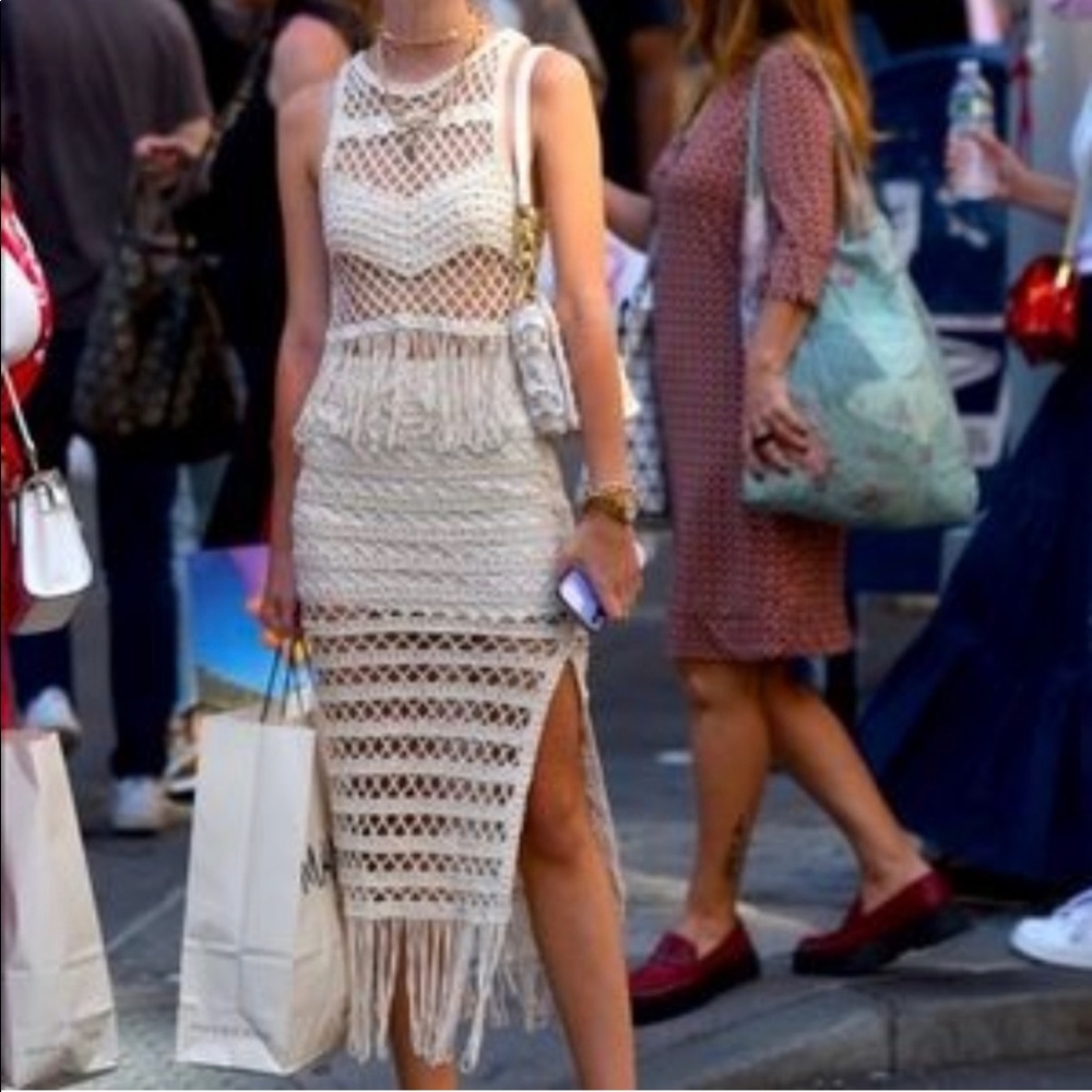 NWT ZARA 2 PIECE KNIT FRINGE TOP & MACRAMÉ HEM SKIRT SET